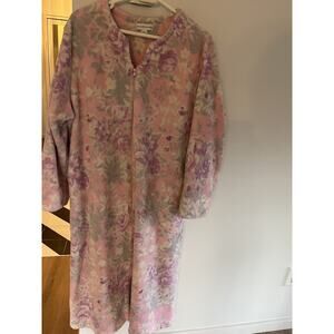 Miss Elaine XL Fleece Robe Long Zipper Front Pink Floral Plush Cozy Cuddly Warm